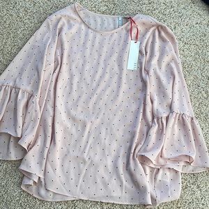 NEW w/ Tags Elle Light Pink Polka Dot Chiffon Long-Sleeve Blouse Size XL